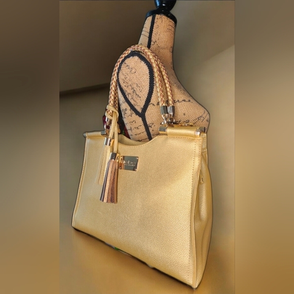 Bebe Gold Natalie Shopper Tote Satchel With Braided Handle NWOT - Picture 12 of 14